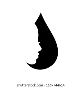Vector silhouette of the woman´s face in the drop on white background.