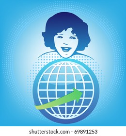 Vector silhouette face girl  on top of the world
