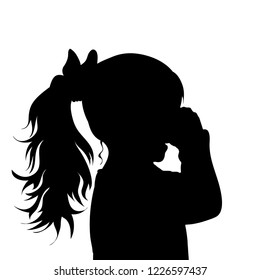 Vector silhouette of face of girl in profile as she crying.