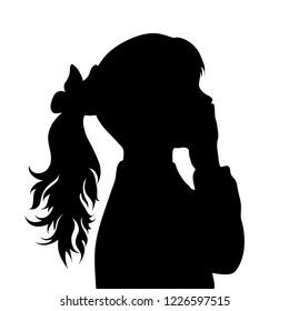 Vector silhouette of face of girl in profile as she yawns.
