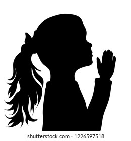 Vector silhouette of face of girl in profile as she prays.