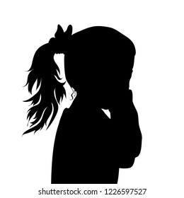 Vector silhouette of face of girl in profile as she crying.
