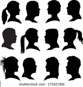 vector silhouette facial profile on white background