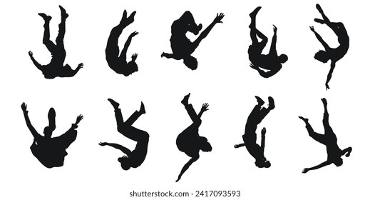 vector silhouette falling from a height. silhouette design of falling person. people fall as if they are experiencing depression, a mental disorder