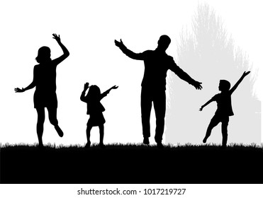 Vector Silhouette Of Family.