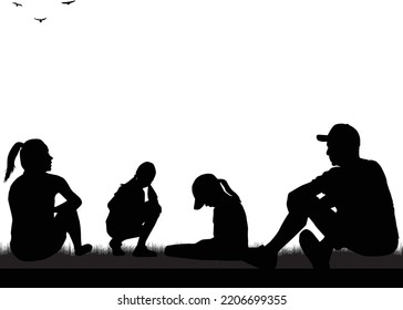 Vector silhouette of family .	
