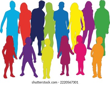 Vector silhouette of family .	