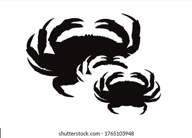 Vector silhouette of family of crabs on white background. Symbol of ocean animal.