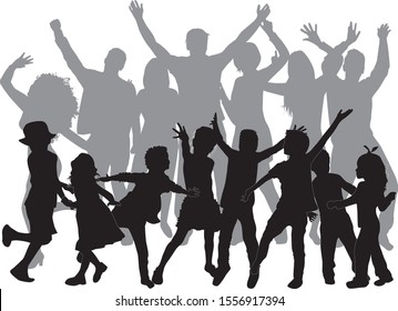 Vector silhouette of family. Dancing people.