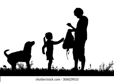 Vector Silhouette Family Dog Walk Stock Vector (Royalty Free) 306029015 ...