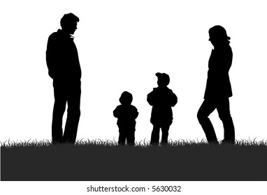 vector silhouette family of four