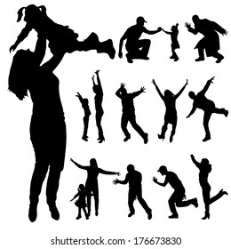 Vector silhouette of family members who dance.