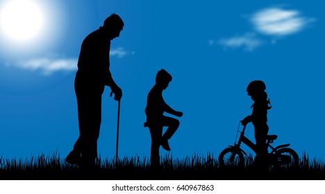 Vector silhouette of family in nature.