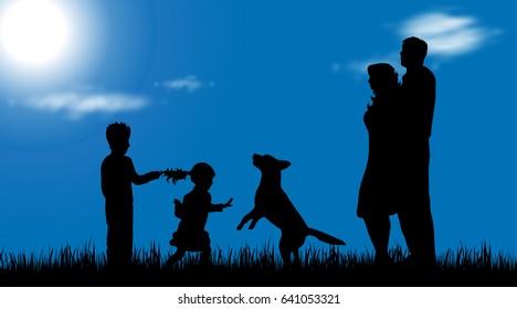 Vector silhouette of family in nature.