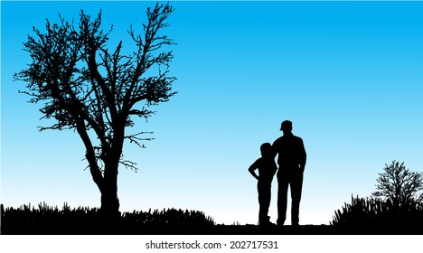 Vector silhouette of family in nature along the beautiful days.