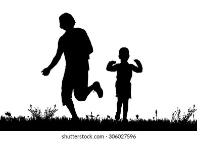 Vector silhouette of a family on a walk.