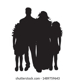Vector silhouette of family on white background. Symbol of mother, father, child,husband, wife,daughter.