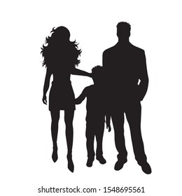 Vector silhouette of family on white background. Symbol of mother, father, child, husband, wife, son.