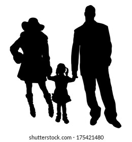 Vector silhouette of a family on white background,.