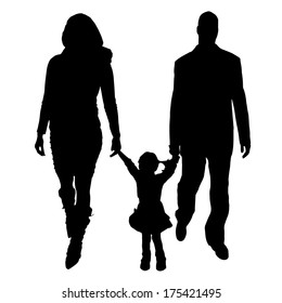 Vector silhouette of a family on white background,.