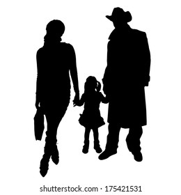 Vector silhouette of a family on white background