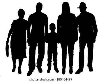 Vector silhouette of family on white background.