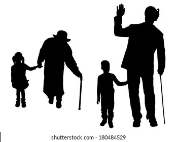 Vector silhouette of family on white background.