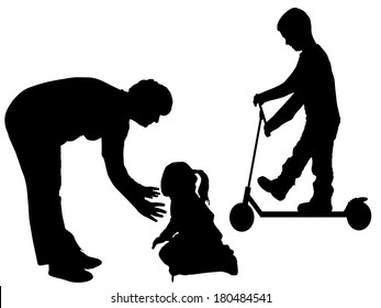 Vector silhouette of family on white background.