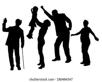 Vector silhouette of family on white background.