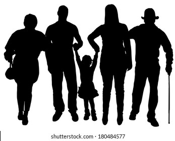 Vector silhouette of family on white background.