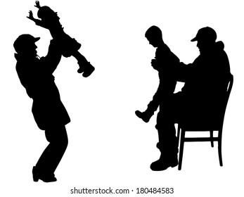 Vector silhouette of family on white background.