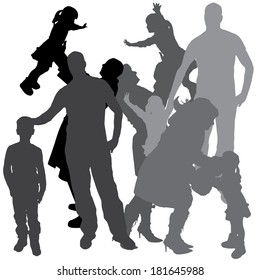 Vector silhouette of a family on a white background.