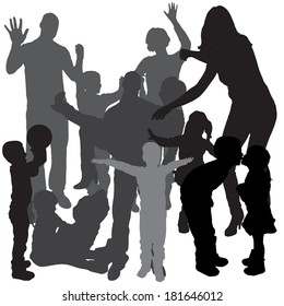 Vector silhouette of a family on a white background.