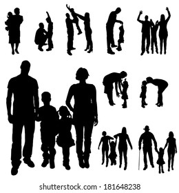 Vector silhouette of a family on a white background.