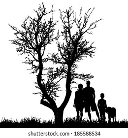 Vector silhouette of family on a white background.