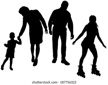 Vector silhouette of family on white background.