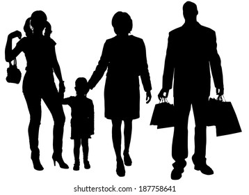 Vector silhouette of family on white background.