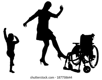 Vector silhouette of family on white background.