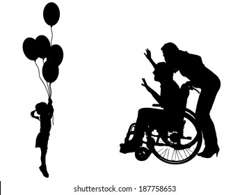 Vector silhouette of family on white background.