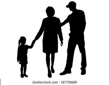 Vector silhouette of family on white background.