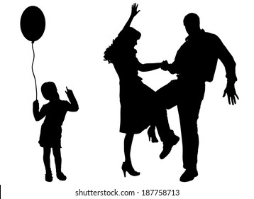 Vector silhouette of family on white background.