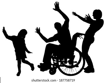 Vector silhouette of family on white background.