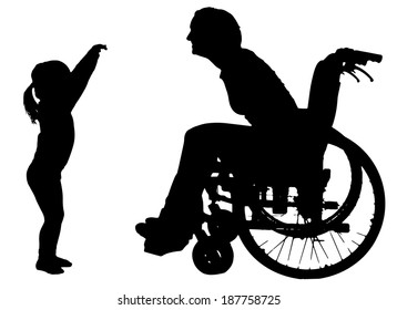 Vector silhouette of family on white background.