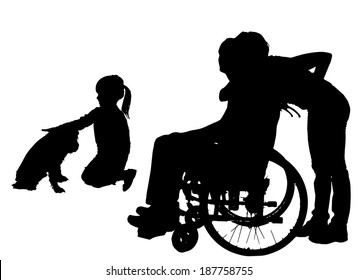 Vector silhouette of family on white background.