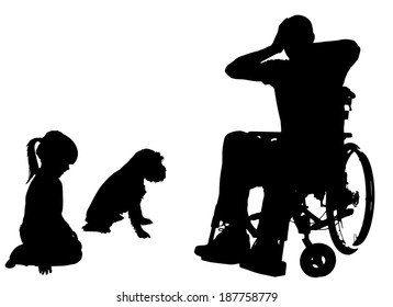 Vector silhouette of family on white background.