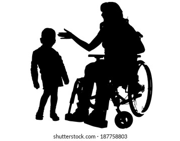 Vector silhouette of family on white background.