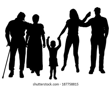 Vector silhouette of family on white background.