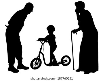 Vector silhouette of family on white background.