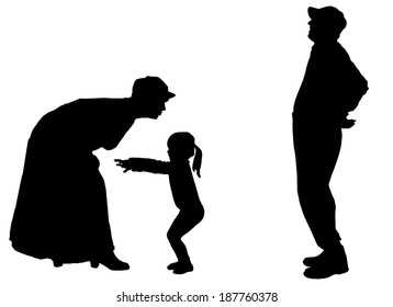 Vector silhouette of family on white background.