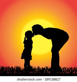 Vector silhouette of family on white background.